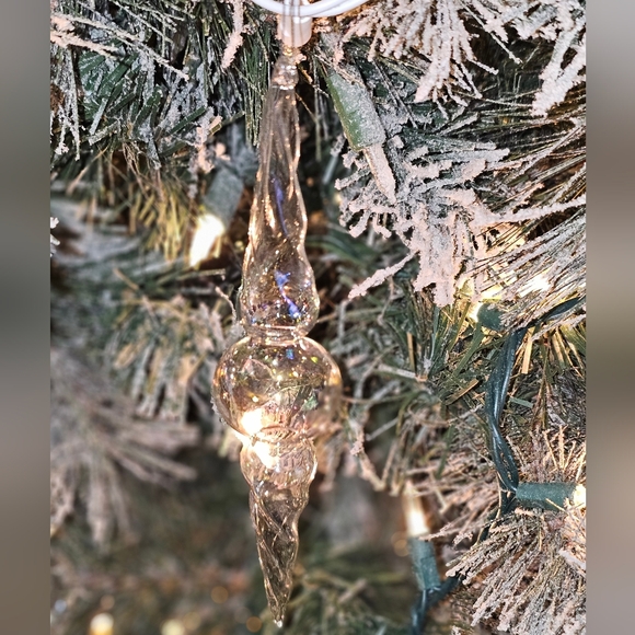 Hand Blown Elegant Glass Icicle Finial Christmas Ornaments Iridescent Set Of 4 - Picture 3 of 7